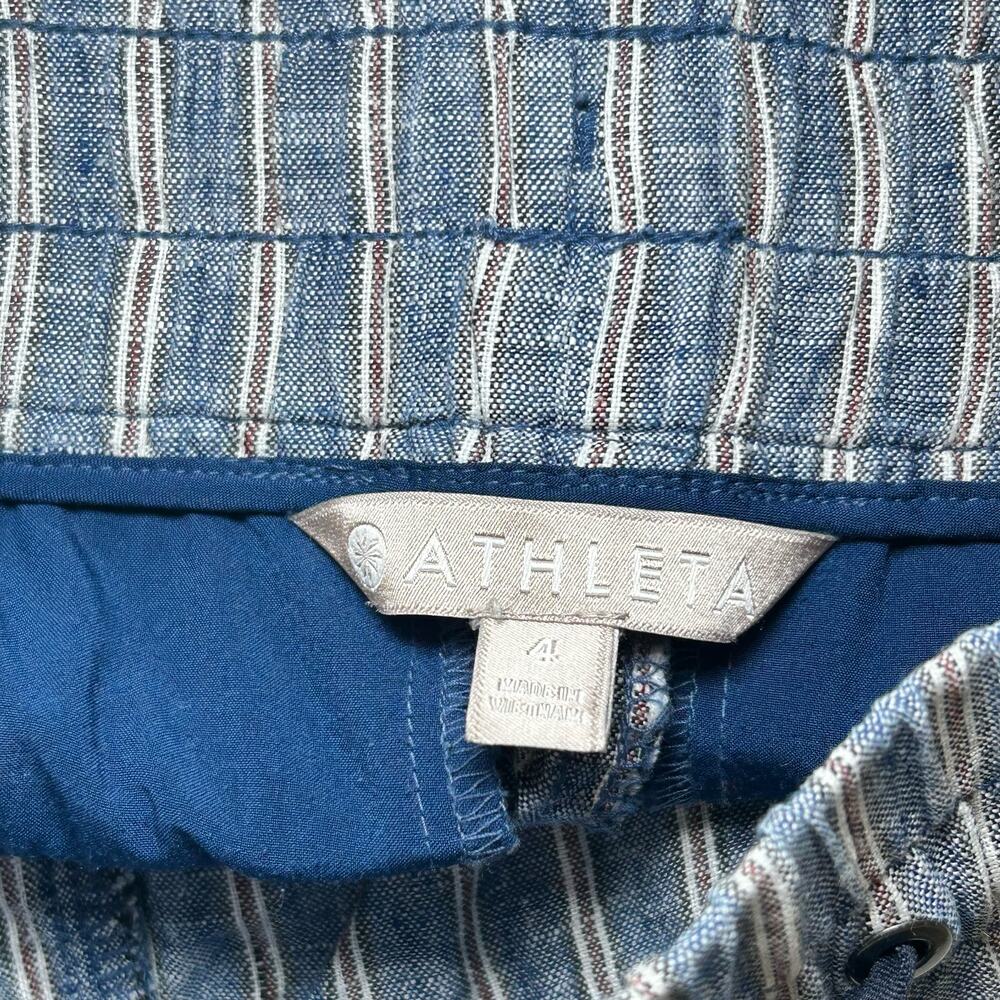 Athleta Cabo Linen Shorts Pull on Blue White Striped Drawstring Lightweight 4 - Picture 5 of 8